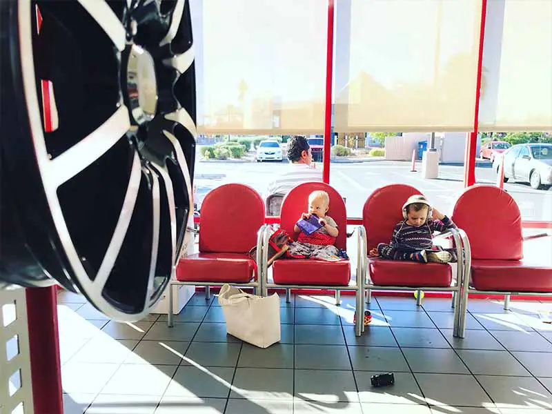 boys waiting to get tires rotated