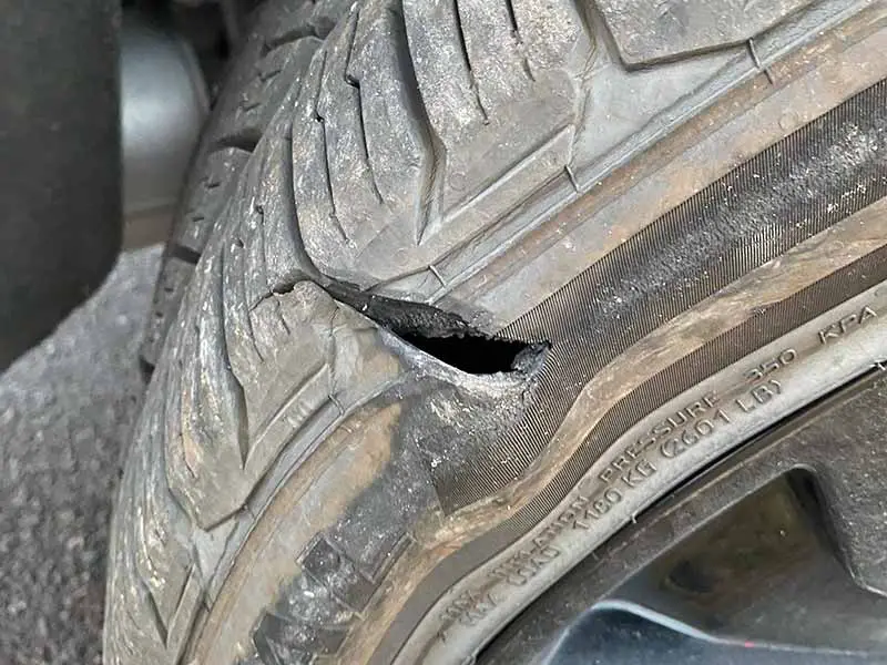 large gash in tire