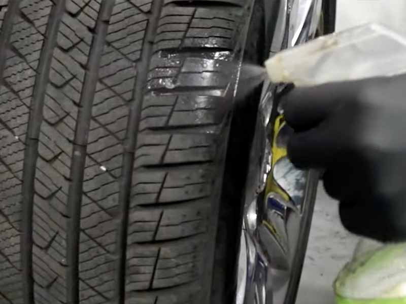 Spray Soapy Water Onto The Tire To Find The Leak